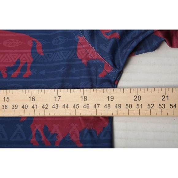 Waggle Polo Shirt Mens Small Blue Buffalo Allover Print Golf Performance Stretch - Picture 7 of 10